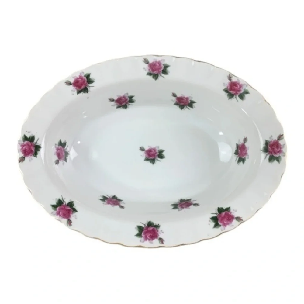Vintage 1950s Bond Ware Porcelain Serving Bowl Hand Painted Pink Roses 11 Inch‎